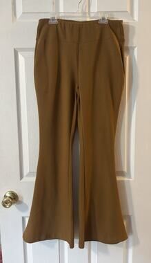 Ellie & Kate Pants M Medium Flare Stretch Mustard Taupe Pullon Pockets Stretch